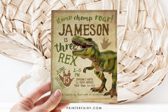 Three Rex Dinosaur Birthday Invitation, EDITABLE (Digital Download)