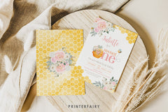 Bee First Birthday Invitation, Sweet One Honeycomb (Digital Download)