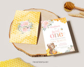 Bear Bee First Birthday Invitation, Honeycomb, Editable (Digital Download)