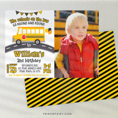Wheels on the Bus Birthday Invitation, Editable Photo (Digital Download)