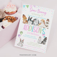 Bunny Birthday Invitation, Editable Rabbit Party (Digital Download)
