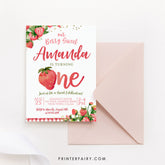Strawberry First Birthday Invitation, Berry Sweet Floral Girl Invite (Digital Download)