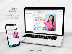 Science Birthday Photo Invitation, Editable Party Decor (Digital Item)