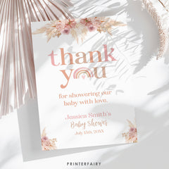 Editable Boho Rainbow Thank You Card, Baby Shower (Digital Item)