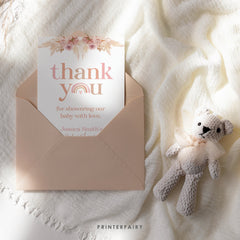 Editable Boho Rainbow Thank You Card, Baby Shower (Digital Item)