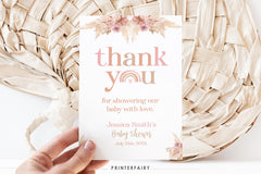 Editable Boho Rainbow Thank You Card, Baby Shower (Digital Item)
