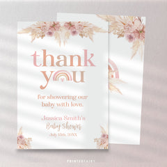 Editable Boho Rainbow Thank You Card, Baby Shower (Digital Item)