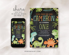 Editable Dinosaur Birthday Invitation, Jungle Theme (Digital Download)