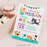 Editable Kitty Cat Birthday Invitation, Pawty (Instant Download)