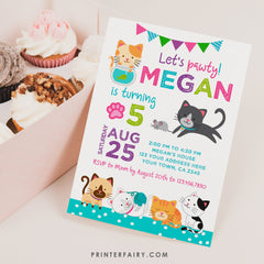 Editable Kitty Cat Birthday Invitation, Pawty (Instant Download)