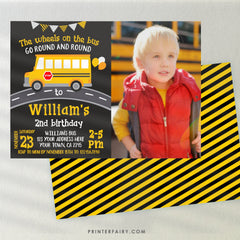 Wheels on the Bus Birthday Invitation with Photo, Editable (Digital Download)
