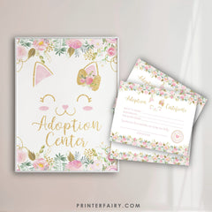 Floral Kitty Adoption Party Sign and Certificate (Instant Download)