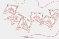 Princess Birthday Banner, Floral Castle Decor (Editable, Instant Download)