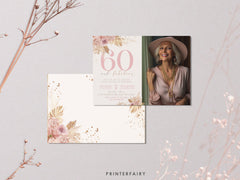 60th Birthday Invitation Editable Template with Photo, Instant Download
