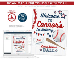 Editable Baseball Birthday Welcome Sign (Digital Download)