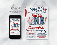 Baseball First Birthday Invitation, EDITABLE (Digital Item)