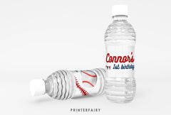 Baseball Birthday Water Bottle Label, Editable Party Printable (Digital Item)
