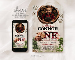 Lumberjack Bear 1st Birthday Evite with Photo (Digital Invitation)