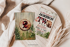 Lumberjack Bear 2nd Birthday Invitation, Two Wild (Instant Download)