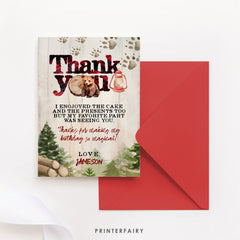 Lumberjack Bear Thank You Card, Winter Birthday (Digital Download)