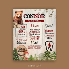 Editable Bear Lumberjack 1st Birthday Board (Digital Download)