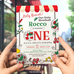 Pizza 1st Birthday Invitation, Italian Theme (Editable)