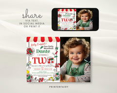 Pizza 2nd Birthday Invitation with Photo, Italian Theme (Digital Item)