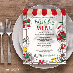 Italian Birthday Party Menu, Pizza, Spaghetti (Editable Digital Sign)