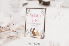 Floral Horse Birthday Sign, Editable Pony Party Decor (Digital Download)