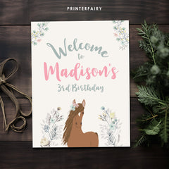 Floral Horse Birthday Welcome Sign, EDITABLE (Digital Download)