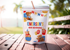 Teddy Bear Birthday Party Drink Pouch Label, EDITABLE (Digital Item)