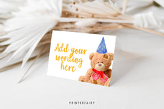Editable Bear Birthday Party Food Tents, Teddy Bear Labels (Digital Download)