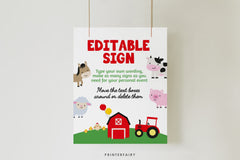 Farm Birthday Party Sign, Editable Template (Instant Download)