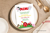 Farm Birthday Menu, Editable Barnyard Food Sign (Digital Download)