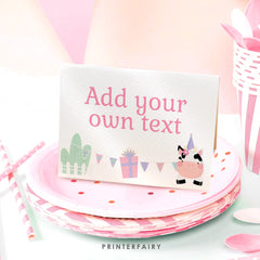 Farm Birthday Party Food Tents, Pink Barnyard Animals (Editable Digital Item)