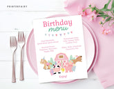 Farm Birthday Menu, Editable Barnyard Party Sign (Digital Download)