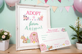 Farm Animals Adoption Pack, Editable Birthday Party Decor (Digital Item)