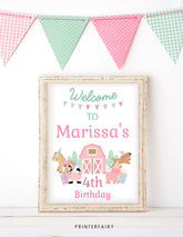 Farm Birthday Welcome Sign, Pink Barnyard Animals (Editable Digital Download)
