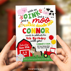 Farm Animals Birthday Invitation, Editable Barnyard Party (Instant Download)