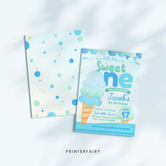Ice Cream First Birthday Invitation, Editable Summer Party (Digital)