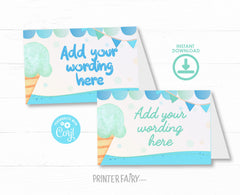 Editable Ice Cream Food Tents, Summer Birthday Decor (Digital Item)