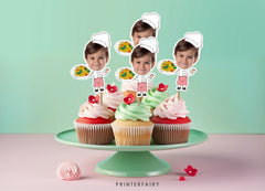 Italian Party Photo Cupcake Toppers, Editable Birthday Stickers (Digital)