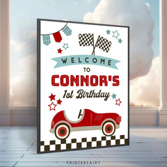 Editable Race Car Birthday Welcome Sign (Digital Download)