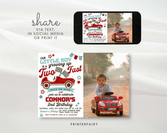 Two Fast Race Car 2nd Birthday Invitation with Photo (Editable Digital Item)