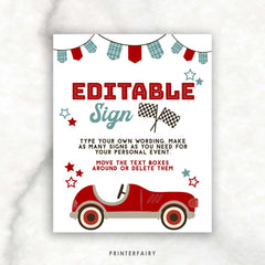 Race Car Birthday Sign, Editable Racing Party Decor (Digital Download)
