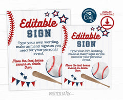 Baseball Birthday Sign, Editable Party Poster (Digital)