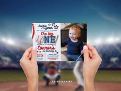 Baseball First Birthday Invitation with Photo, EDITABLE (Digital Item)