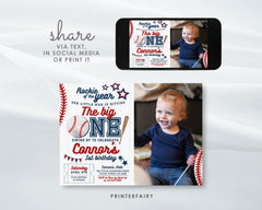 Baseball First Birthday Invitation with Photo, EDITABLE (Digital Item)