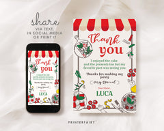 Italian Party Thank You Cards, Printable Birthday Notes (Editable)