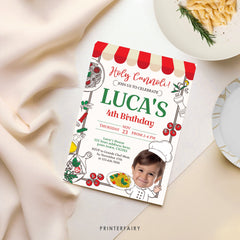 Italian Birthday Invitation with Photo, Pizza, Pasta (Printable)